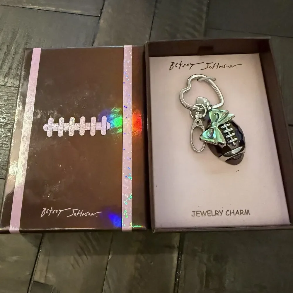 Betsey Johnson Game Day Football Bag Charm Key Chain with Iridescent Bow New - Picture 5 of 5